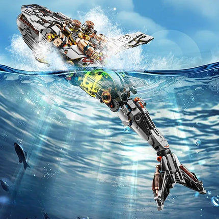 DIY Building block semi-mechanical Whale Assembly Science Teaching Children's Building Block Toy Model (1388 particles)