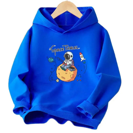 Boys 3-14Year Cartoon Space Astronaut Fishing The Moon Long Sleeve Hoodie Children Funny Tops Kids Cotton Basic Coat