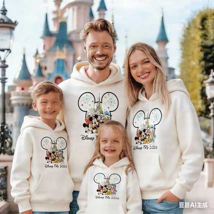 2026 Spring Mickey Pattern Pure Cotton Hoodie Parent-child Suit Unisex Cute Keep Warm High Quality CausalFamily Cotton Hoodie