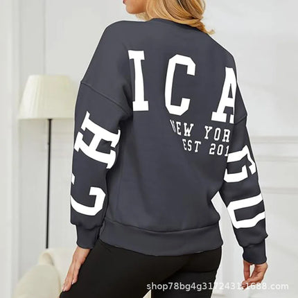 Women's Oversized Long Sleeve Fleece Lined Hoodie Street Style Comfortable Casual Polyester Spandex Blend round Neck Print
