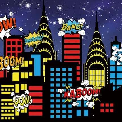 Superhero Baby Shower Birthday Backdrop City Building Super Hero Party Photography Background Photo Studio Custom Name Banner