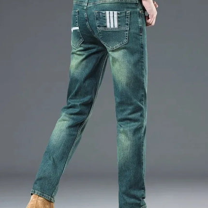 Ele Emerald een Slim Fit Men's Jeans High End Luxury Brand Bule Casual Wear Resistant Stainproof mid Waist Zipper