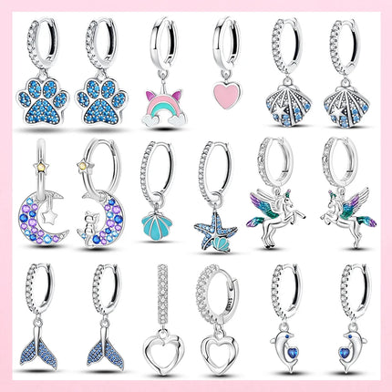 Luminous Shell Women Earrings Original 925 Sterling Silver Pave CZ Star Moon Hoop Earrings Engagement Wedding Jewelry