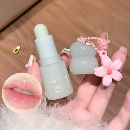 Crystal Strawberry Lip Balm Moisturizing Hydrating Lips Mask Stick Reduce Lip Lines Key Chain for Lip Care Change Color Lipstick