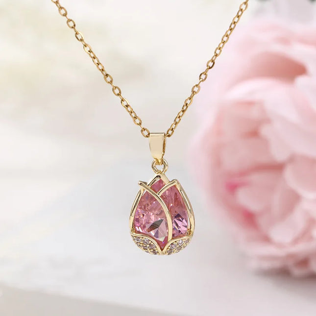 Tulip flower pendant clavicle chain titanium steel necklace temperament necklaces jewelry accessories festivals birthday gifts