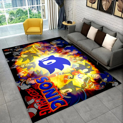 3D S-Sonik Cartoon Retro Area Rug, Carpet Rug for Living Room Children's Bedroom Sofa Doormat Decor, Kid Play Non-slip Floor Mat