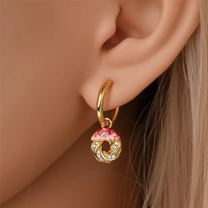 Original Earrings 925 Silver Fruit Series Cherry Strawberry Hoop Earrings Ear Studs Zircon Making Jewelry for Women Girl Party