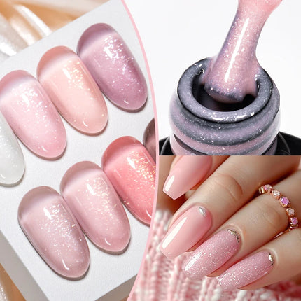 MEET ACROSS 7ml Rubber Base Gel Glitter Nude Pink White 2 In 1 Gel Nail Polish Nail Art Varnish For Nails Winter Autumn Manicure
