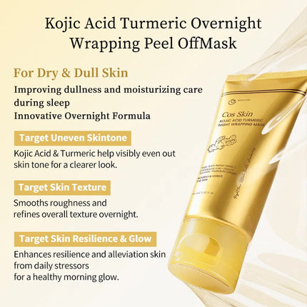 Kojic Acid Turmeric Overnight Wrapping Peel Off Mask Nourishes Hydrolyzed Collagen Glowing Skin Skin Firmnes Women Skincare