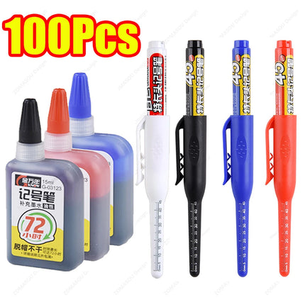 100-1Pcs 45mm Long Nib Head Carpenter Marker Pens White/Black/Blue/Red Hole Marker Pen for Measuring Woodworking Hand Tools