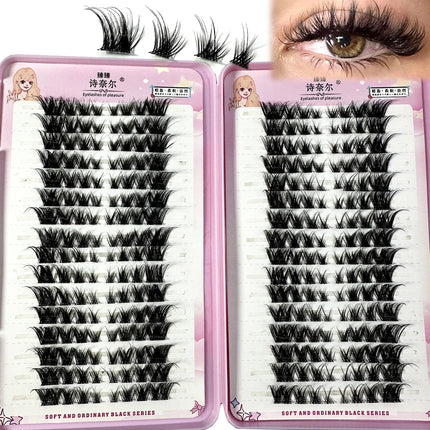 32Rows Fox Eye Manga False Eyelashes Large Capacity Tapered Thick Segmented Individual Cluster Lash Extensions Enlarge Eyes