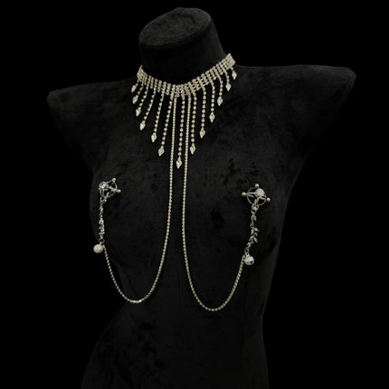Fashion Fringe Sexy Nipple Clamps for Women with Rhinestone Bells Body Jewelry Collar Waist Chain Adult Product Breast Sextoy