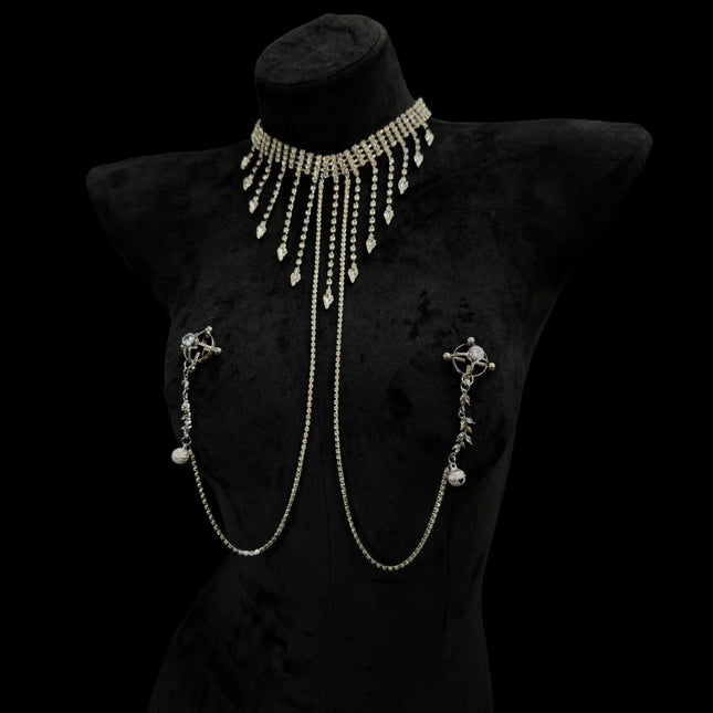 Fashion Fringe Sexy Nipple Clamps for Women with Rhinestone Bells Body Jewelry Collar Waist Chain Adult Product Breast Sextoy