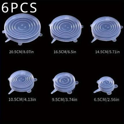 6-Piece Set of Versatile Silicone Stretch Lids - Eco-Friendly, Reusable Covers for Food Storage - Durable, Leak-Proof Seal for B