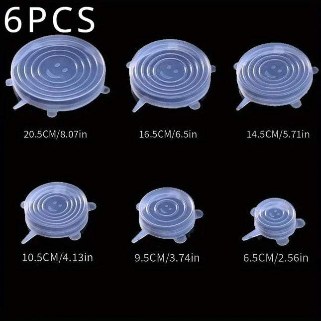 6-Piece Set of Versatile Silicone Stretch Lids - Eco-Friendly, Reusable Covers for Food Storage - Durable, Leak-Proof Seal for B