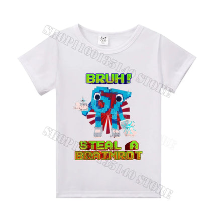 Steal A Brainrot Short Sleeve Children T-shirt 67 Six Seven Cotton Tops Tshirt Boys Girls Clothing Fashion Funny Meme T-shirts