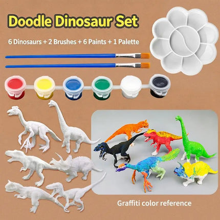 SU 1Set Children Educational Handmade Painting Colorful Dinosaur Toys DIY Painted Graffiti Dinosaur White Embryo Animals Model