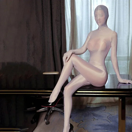 Sexy Women Crotchless Bodystocking Glossy Shiny Full Body Jumpsuit Stocking Sleeping Bag One-Piece Sex Game Sm Toys COS OOTD