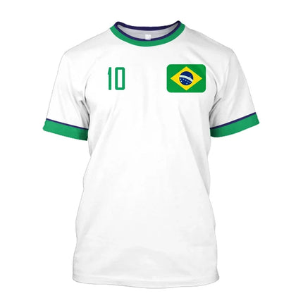 Simple Brazil Football T-shirts Summer Fashion Short Sleeve 3D Brazilian Flag Printed T Shirts Casual Sports Tops Men's Clothes