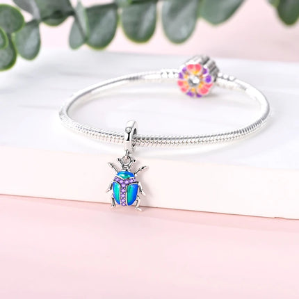 Blue Series 925 Sterling Silver Owl Butterfly Pirate Ship Car Beetle Clogs Charm Fit DIY Bracelet Necklace Fun Matching Gifts