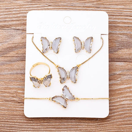 Nidin Lucky Butterfly Jewelry Sets For Women Wedding Jewelry 12 Colors  Zircon Earrings Bracelets Rings Pendant Necklace Gift