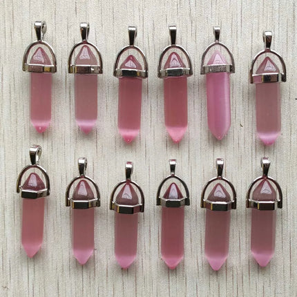 Fast shipping Natural stone quartz aventurine lapis crystal hexagonal pillar Pendants for Jewelry accessories 12pcs Wholesale