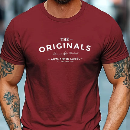 100% pure cotton men's loose T-shirt breathable casual fashion letter pattern printed short sleeved round neck top