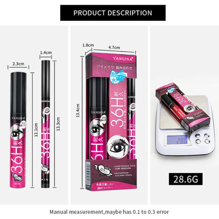 Curly Mascara Eyeliner set Thick Slender Waterproof 4D Fiber Mascara Makeup Tools Sweatproof False Lash Effect Mascara