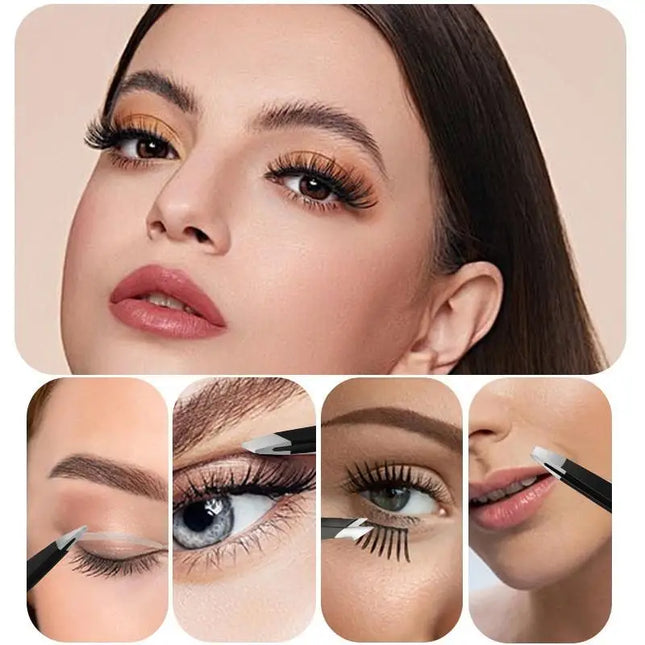 4Pcs Colorful Stainless Steel Tweezer Set For Women Men Eyebrows Eyelashes Grooming Precision Tweezers With Storage Bag