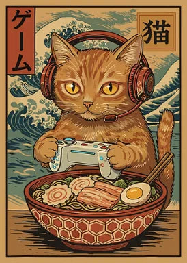 Japan Ukiyo-E Style Fun Game Animal Ramen Posters Art Print Mexican Axolotl Game Cat Ferret Canvas Painting Game Room Home Decor
