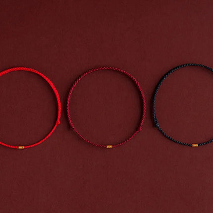 Hand Braided Red Rope Bracelet Copper Lucky Bead Hand Rope Couple Bracelet Simple Buckle Ethnic Original Female Accessory
