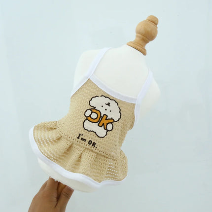 Dog Summer Skirt Breathable Cool Pet Strap Mesh Dress Cartoon Pet Clothing