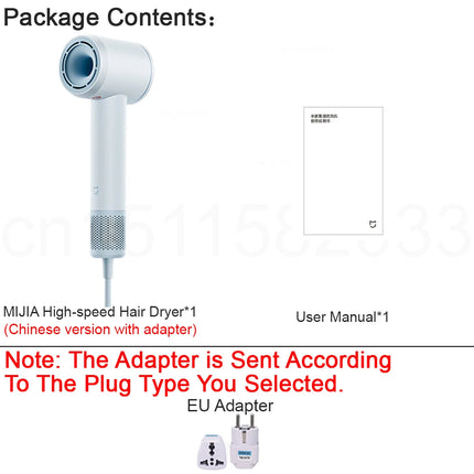 New MIJIA High-Speed Hair Dryer,110000rpm,62m/s Powerful airflow,8 Airflow Mode,347g 4 Color,CN Version With Adapter 220V