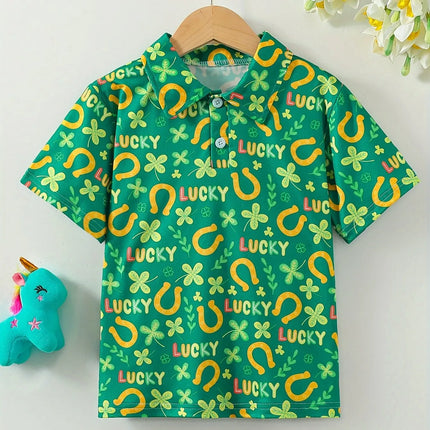 Cartoon Pattern Print Boys Girls Creative Polo Shirts Casual Short Sleeve Lapel Shirt Tops Children Clothes for Summer Outdoor