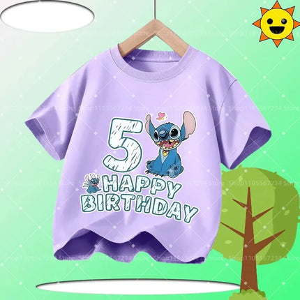 2026 Fashion Kids T-Shirt, Stitch Cartoon Print Short Sleeve Tops, Casual Round Neck Tees for Boys & Girls