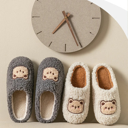 Cute Bear Fluffy Slippers Warm Plush House Shoes for Women and Men
