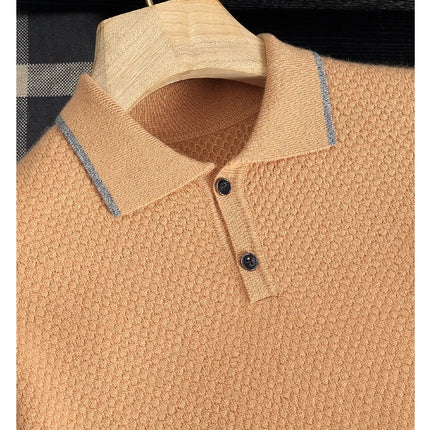 100% Goat Cashmere T-shirt Men's POLO Collar Short Sleeve Pullover 2025 Spring/Autumn New Fashion Knit Business Casual Tank Tops