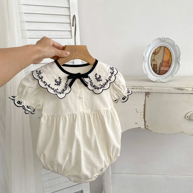 Baby Summer Clothes Embroidered Baby Short-sleeved Jumpsuit Baby Bow Tie Rompers Cute Newborn Girls Cotton Outfits