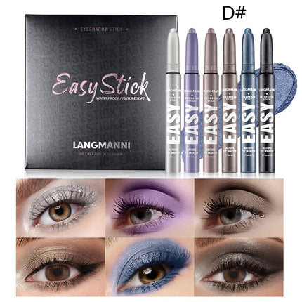 6-Color Eyeshadow Stick Pearlescent Matte Multi-color Anti-smudge Eyeshadow Pen 6 Pcs Set