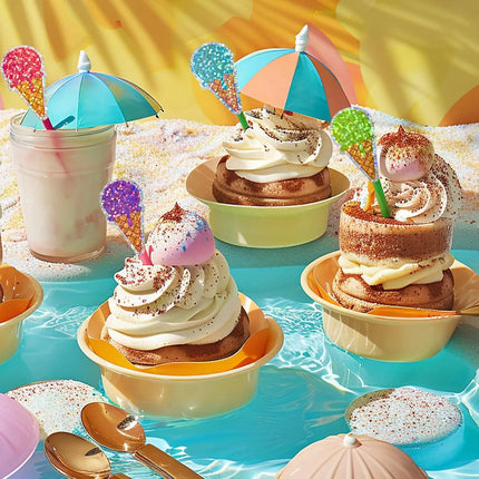 100-500 Pcs Summer Ice Cream Stickers Roll Holographic Ice Cream Cone Stickers Colored Waterproof Self-Adhesive Decals for Gift