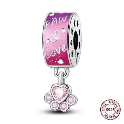 Lucky Clover Clip Charms 925 Sterling Silver Original Black Cat Stopper Clamp Silicone Spacer Charm For DIY Jewelry Bracelet