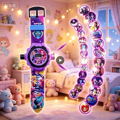New Anime Gilrs Lumi Mila Zoi Kpop Theme Projection Watch 24 Images Digital Electronic Wristwatch Multifunctional Toy Watch Gift