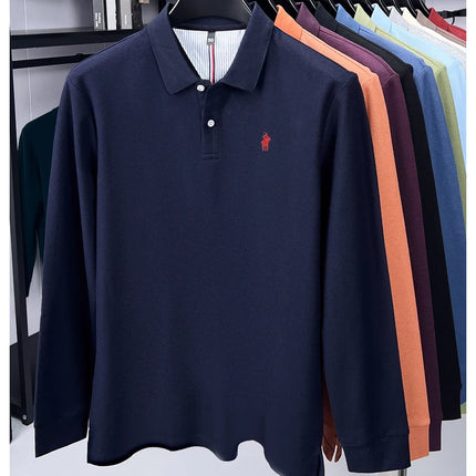 100% pure cotton luxury men's long-sleeve polo shirt designer brand Paul pony embroidery soft comfort spring autumn casual T-shirt