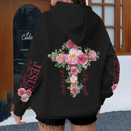 Vintage Rose Cross Christianity Hoodie Fashion Jesus Bible Verses Graphic Tracksuit Women Long Sleeve Christianity Hoodies