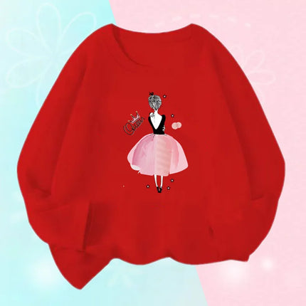 Kids T Shirt Floral Girl with Heart Bicycle Print Tops Girls Casual Cute Graphic Tee Shirt Long Sleeve Cartoon T-shirts