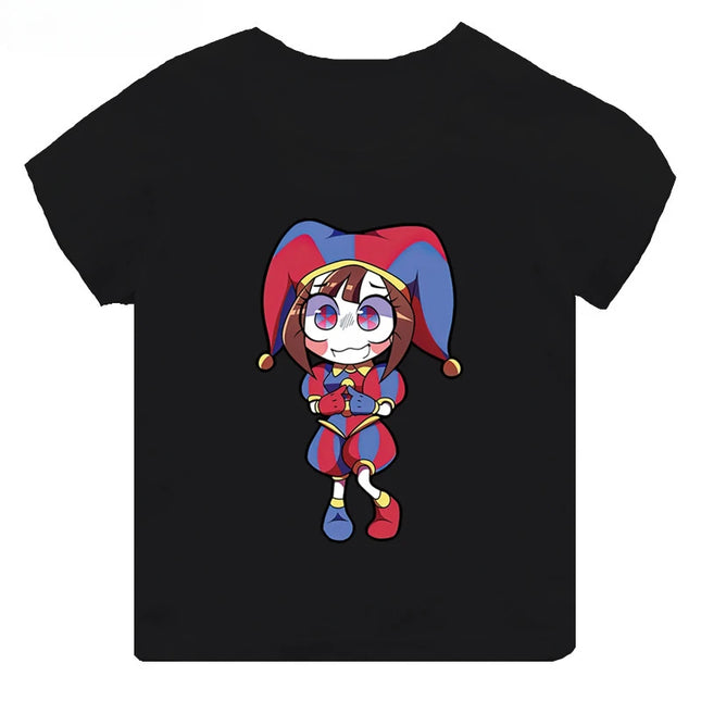 Hot Sale The Amazing Digital Circus Print Kids T-shirt Girls Clothes Baby Boys Black Short Sleeve Cotton T Shirt Children Tops