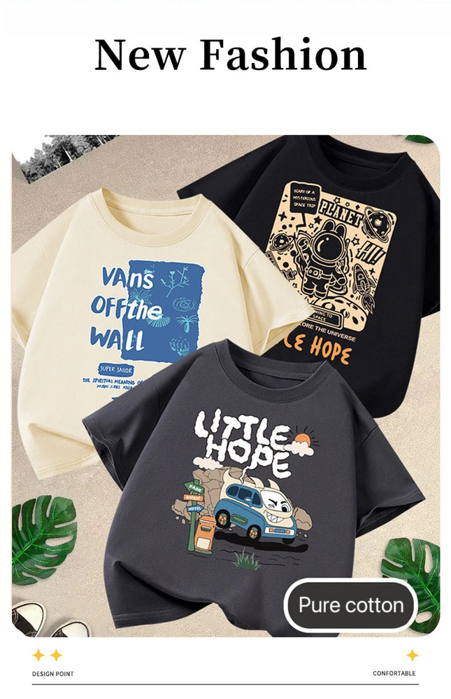 1pcs Summer Boys Car Cartoon Tees Fashion Tops Childrens Short Sleeve Clothes Printed Pattern T-shirts Child Loose Casual Tshirt