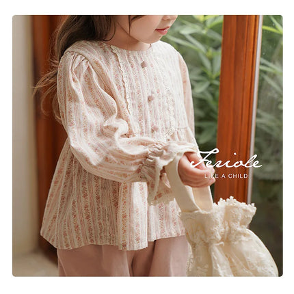 Children's Clothing Girls' Court Style Shirt 2025 Autumn Clothing Children's French Children's Floral Doll Shirt Long Sleeve