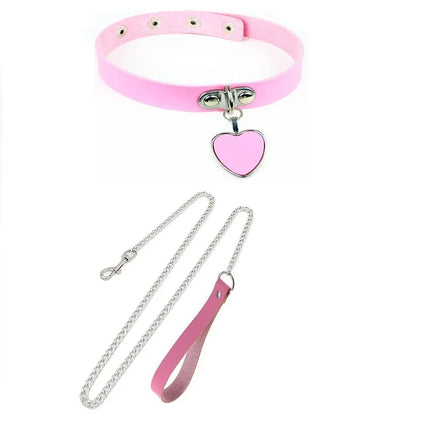 Cosplay Necklace Leash And Collar Bdsm Leather Slave Heart Bell Ring C harm Collars Set For Women Bondage Gothic Choker Accessor
