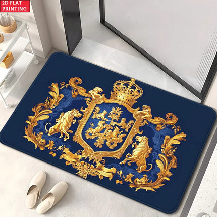 Royal Crest Rug Velvet Flannel Printed Floor Mat Luxury Design Decorative Carpet Entryway Home Decor